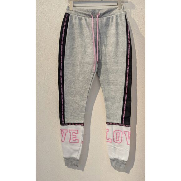 Bobbie Brooks LOVE gray, pink, white sweatpants jogger pants Sz S - Picture 6 of 10